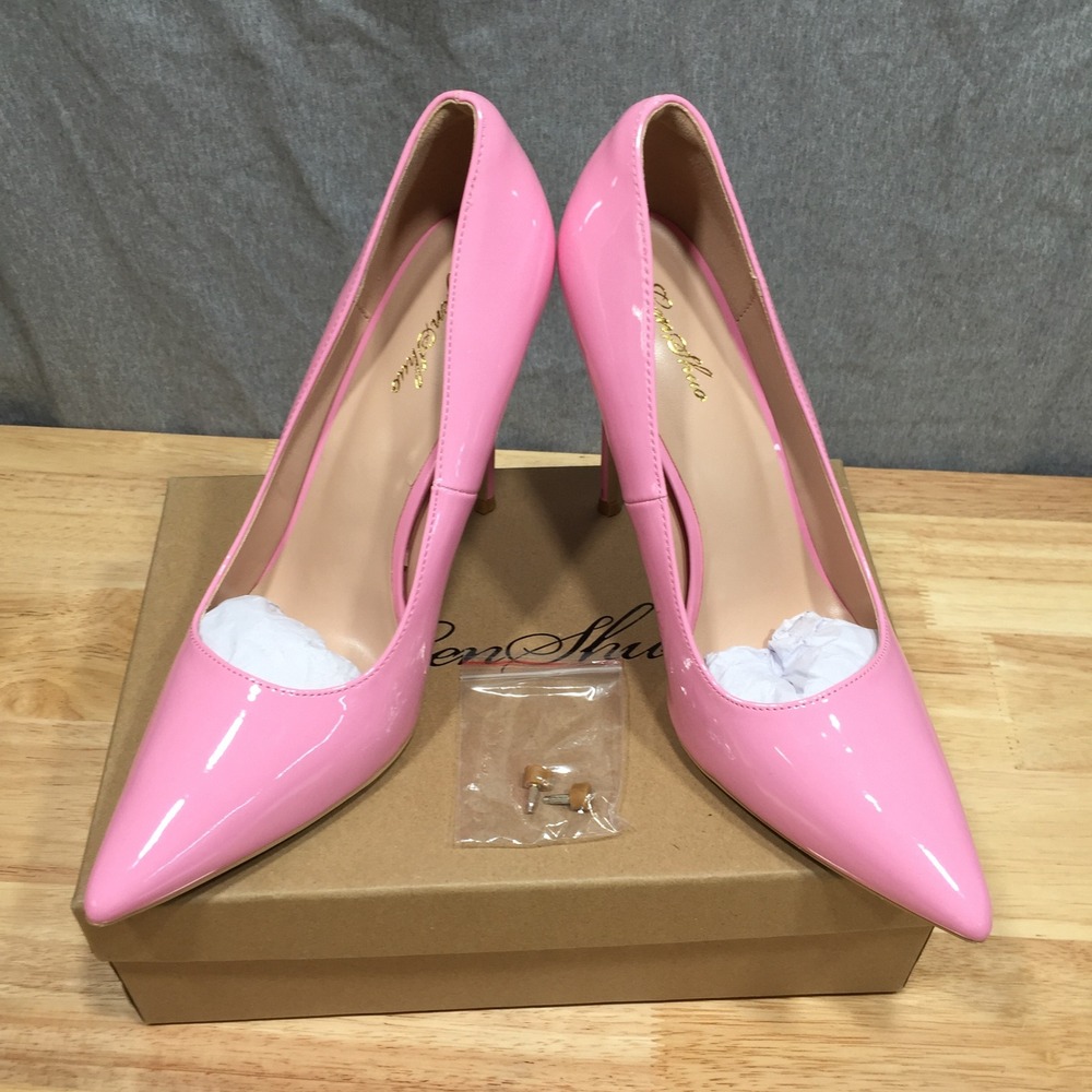 GENSHUO Pink Patent Pointed Toe Stiletto Pumps GS014-PK-12-10 Heels